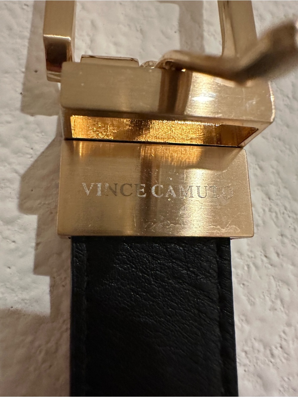 Vince Camuto Black Leather Belt with Gold Buckle Accent